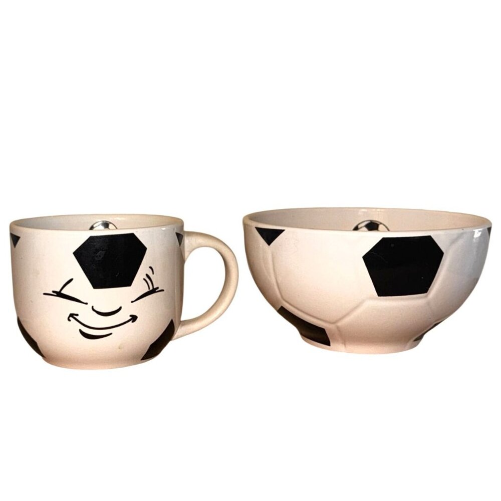 Soccer-Themed Ceramic Mug & Bowl Set